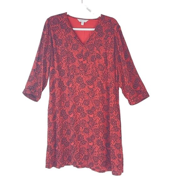 Garnet Hill Kimono Style Loose Fit Dress Viscose Rust Black Print Med #KK - Picture 1 of 9